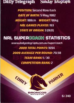 2010 Daily Telegraph NRL #6 Corey Parker Back